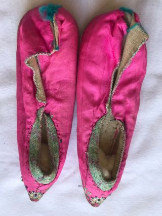Antique Chinese Silk Embroidered Lotus Bound Feet Shoes/slippers