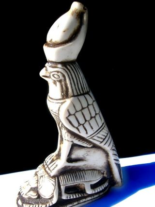 Vintage Egyptian Falcon Bird Horus Ra Hand Carved Statue Stone Sculpture Scarab