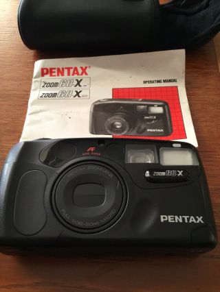 Pentax Zoom 60x Vintage 35mm Point & Shoot Film Camera With Books & Case