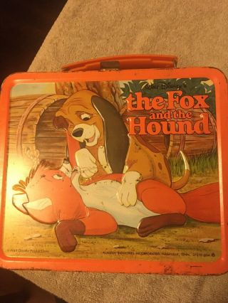 Vintage Metal Walt Disney “Fox And The Hound” Lunch Box With Thermos 2