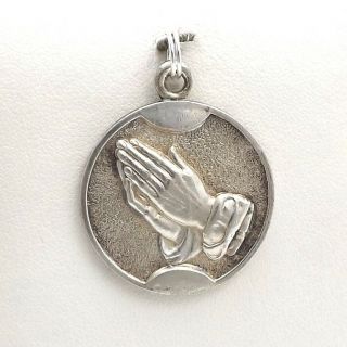 Vintage Sterling Silver Praying Hands Serenity Prayer Large Medal Charm Pendant