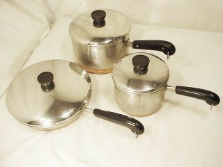 6 Pc Vtg Revere Ware Pot Pan Set Lid Copper Clad Sauce Pans Cookware Skillet