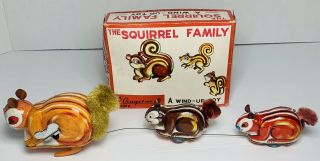 Vintage Cragstan The Squirrel Family Tin Wind Up Toy Great