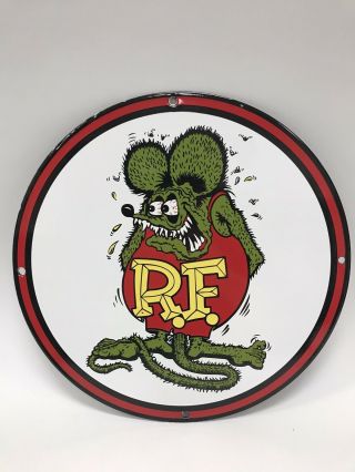 Vintage Rat Fink Porcelain Gas Hot Rod Ed Big Daddy Roth Drag Race Service Sign