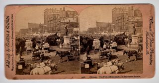 1880 - 1890s Vintage Stereoview - Chicago The Police Monument And Haymarket Square