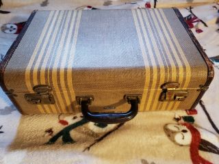 Vintage Air Pak Suitcase Mid Century Leather Stripes Tweed Hard Shell Luggage
