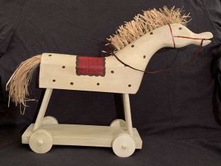 Vintage Colonial Williamsburg Byers Choice Folk Art Wood Pull Toy Horse