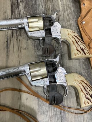 MATTEL FANNER 50 Double Gun & Holster Set Cap Guns have Revolving Cylinders 3