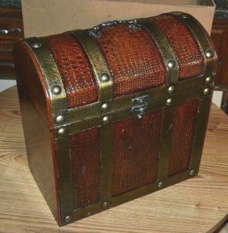 Vtg Wood / Leather Storage Trunk 15 X 8 X 11 Pirate Treasure Chest
