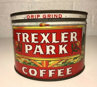 Vintage Trexler Park Coffee Tin Litho 1lb Allentown Pa Keywind Can