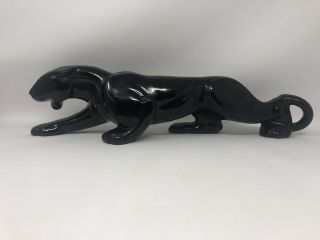 Vintage Mid Century Black Ceramic Panther Stalking 18”