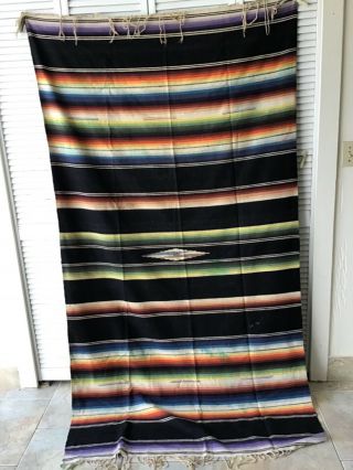 Vintage Mexican Serape Saltillo Wool Cotton Blanket Rug
