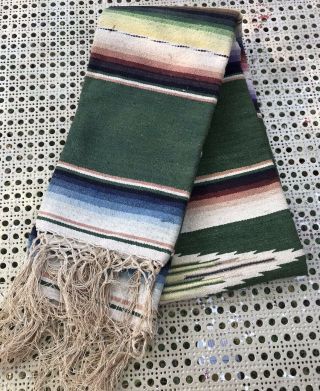 Old Weaving Chimayo Textile 36 X 58 4 “ Fringe Wall Hanging Throw Rug Crisp