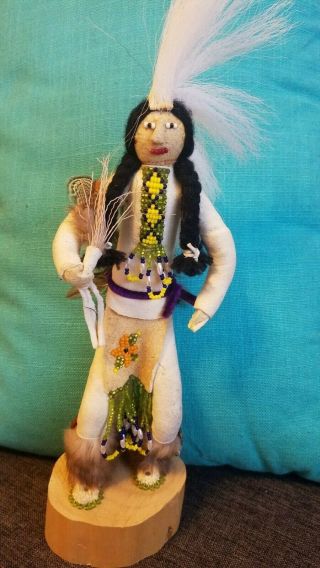 Antique Leather/beaded 13 1/2 " Doll Dancer Shoshone Native American Indian