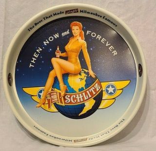 Schlitz Beer Metal Tray Tin Army Air Corp Pin Up Girl 50th Anniversary 1995 13”