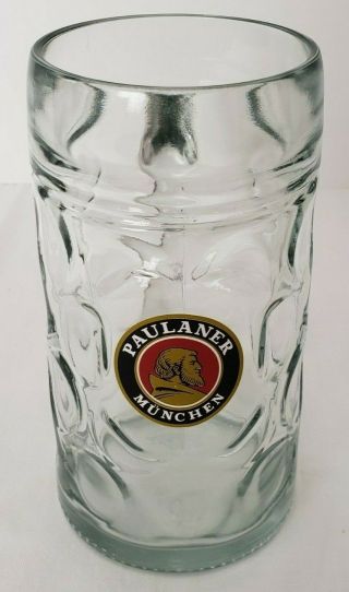 Paulaner Munchen 1 Liter Dimpled German Austria Beer Stein Mug Glass Oktoberfest