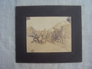 3 1/2 X 4 1/2 Cabinet Photo Ca 1910 Horse Drawn Hit Miss Gas Engine On Cart