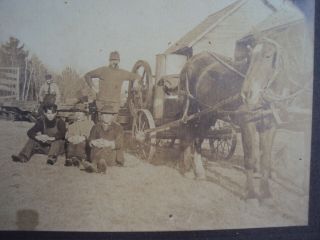 3 1/2 x 4 1/2 Cabinet Photo ca 1910 Horse Drawn Hit Miss Gas Engine On Cart 2