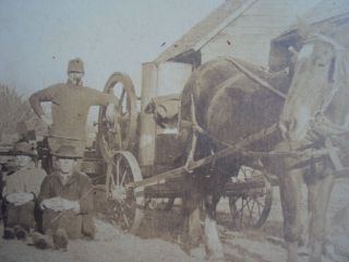 3 1/2 x 4 1/2 Cabinet Photo ca 1910 Horse Drawn Hit Miss Gas Engine On Cart 4