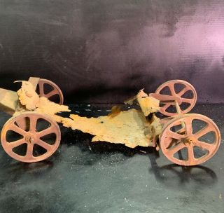 Early Set Of 4 X Vintage Cast Iron Wheels And Car Frame Tin Toy