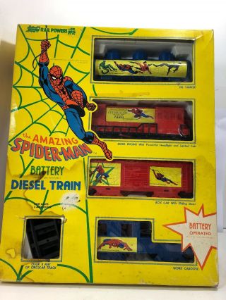 Complete Vintage Spider - Man Diesel Train Set By Durham 1978 Rail Power
