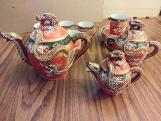 Vintage Hand - Painted Japanese Dragon Tea Set