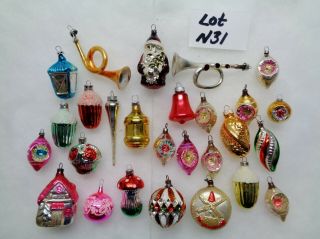 27 Vintage Shiny Brite Small Blown Mercury Glass Horn Christmas Ornaments N31