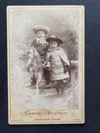 Victorian Photo: Cabinet Card: Children On Toy Rocking Horse: Mclucas: Llanelly