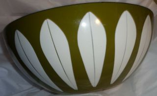 Vintage Avocado Green White Cathrineholm Enamelware Lotus Bowl 11 "