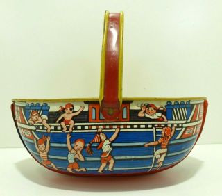 Vintage Jolly Roger Pirate Ship Tin Boat Sand Pail By Banner Plastics Corp.