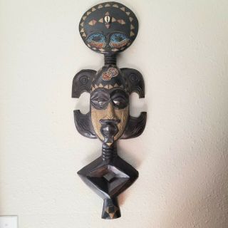 Beautifully Hand Carved & Painted Solid Wood African Tribal Mask Wall Hanging