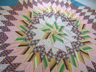 Vintage Hand Pieced Feed Sack Lone Star Quilt Top; 87 " X 76 ",  Good