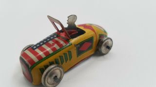 Mini Pushtoy / Penny toy Car & driver with American flag - Prewar? - Japan? 3