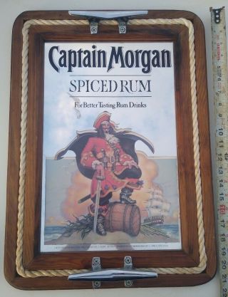 Vintage Captain Morgan Spiced Rum Nautical Bar Mirror Sign 16x22