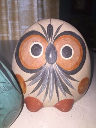Mid Century V Silva Mexican 2 Vintage Clay Owls Hand Painted Folk Art 1960s 3