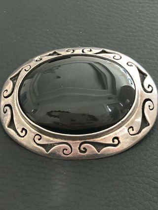 Vintage Oversized Mexico Taxco Sterling Silver Pin Brooch Pendant Large Onyx