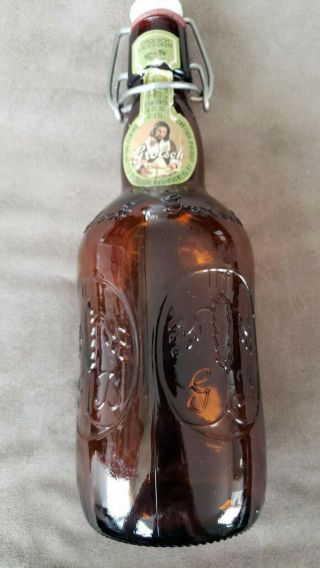 Vintage Grolsch Amber Brown Beer Bottle W Porcelain Swing Top Lid