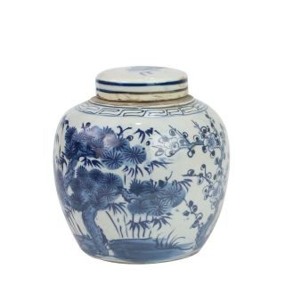 Blue And White Floral Tree Porcelain Ginger Jar 6 "