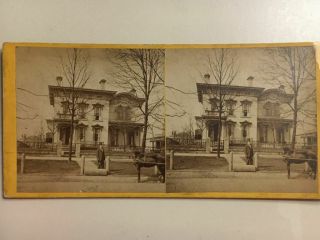 Old House,  Man With Horse & Buggy,  People Looking Out Of Window Stereoview