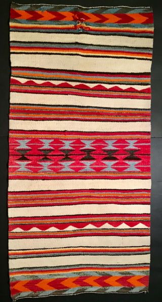 Colorful Navajo Double Saddle Blanket,  Intricate Banded Designs,  C1940,  Nr