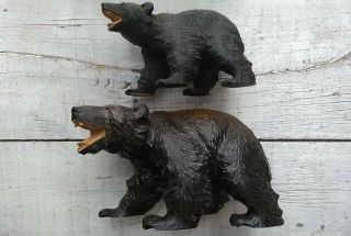 Vintage Japanese Hand Carved Wood Bears Sculpture Set Of 2 Figurine Bear