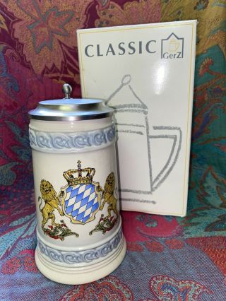 Vintage Hand Painted Gerzit Beer Stein W/ Lid - Augsburg Germany 6 1/4 " Tall