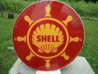 Old Vintage Shell Marine Lubricants Porcelain Gas Station Pump Sign