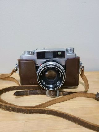 Vintage Minolta V2 Rokkor Pf 45 Mm F/2 Rangefinder Film Camera W/ Leather Case