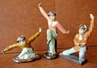 Chinese Girls Martial Arts Figurine Statue Shaolin Kung Fu Master 3 Piece Set