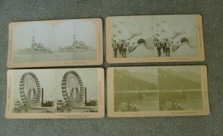 Stereoview Cards 4 Total B W Kilburn James M Davis U.  S.  Battleship Oregon & More