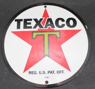 Texaco Motor Oil Gas Vintage Porcelain Advertising Sign 9 " Round