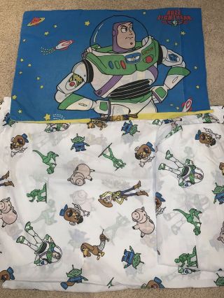 Vintage Pixar Toy Story Twin Sheet Set Woody Buzz Or Fabric Cutter