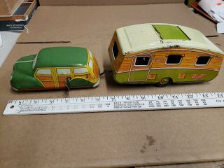 Vintage Tin Toy Wind Up Mettoy Car And Camper