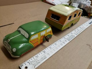Vintage tin toy wind up Mettoy car and camper 2